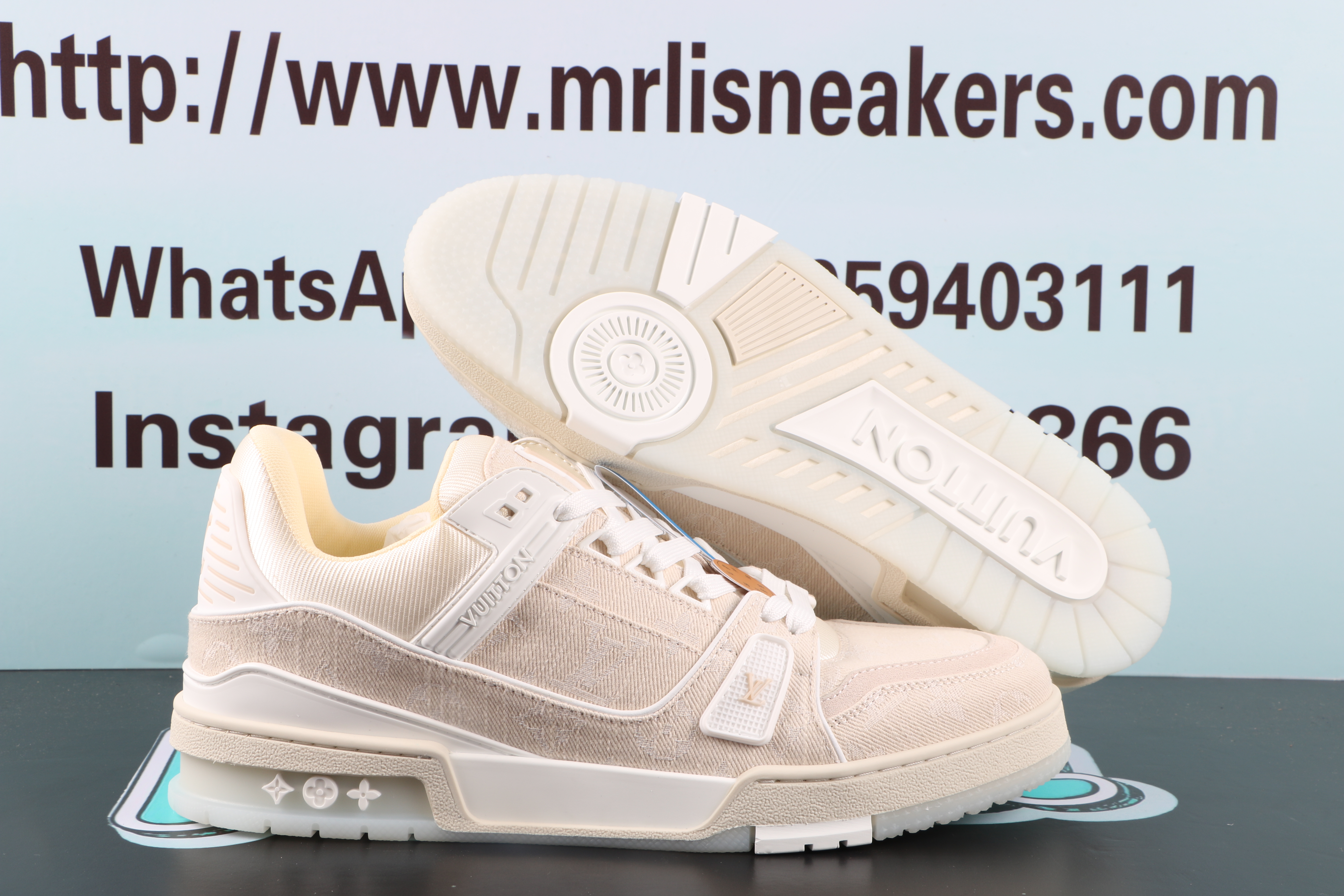 Louis Vuitton LV Trainer Beige Monogram Demin $ 159.00