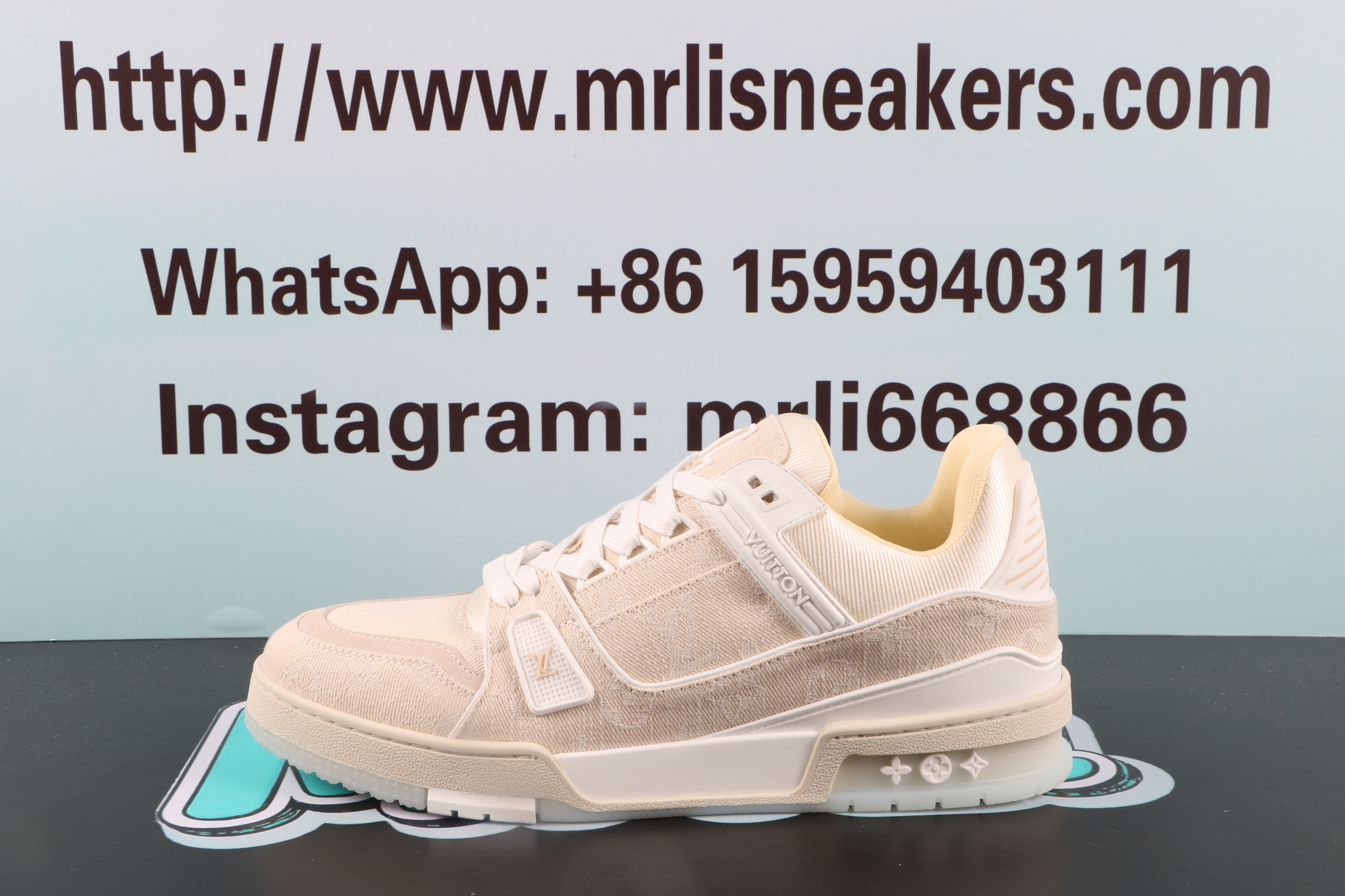 Louis Vuitton LV Trainer Beige Monogram Demin $ 159.00