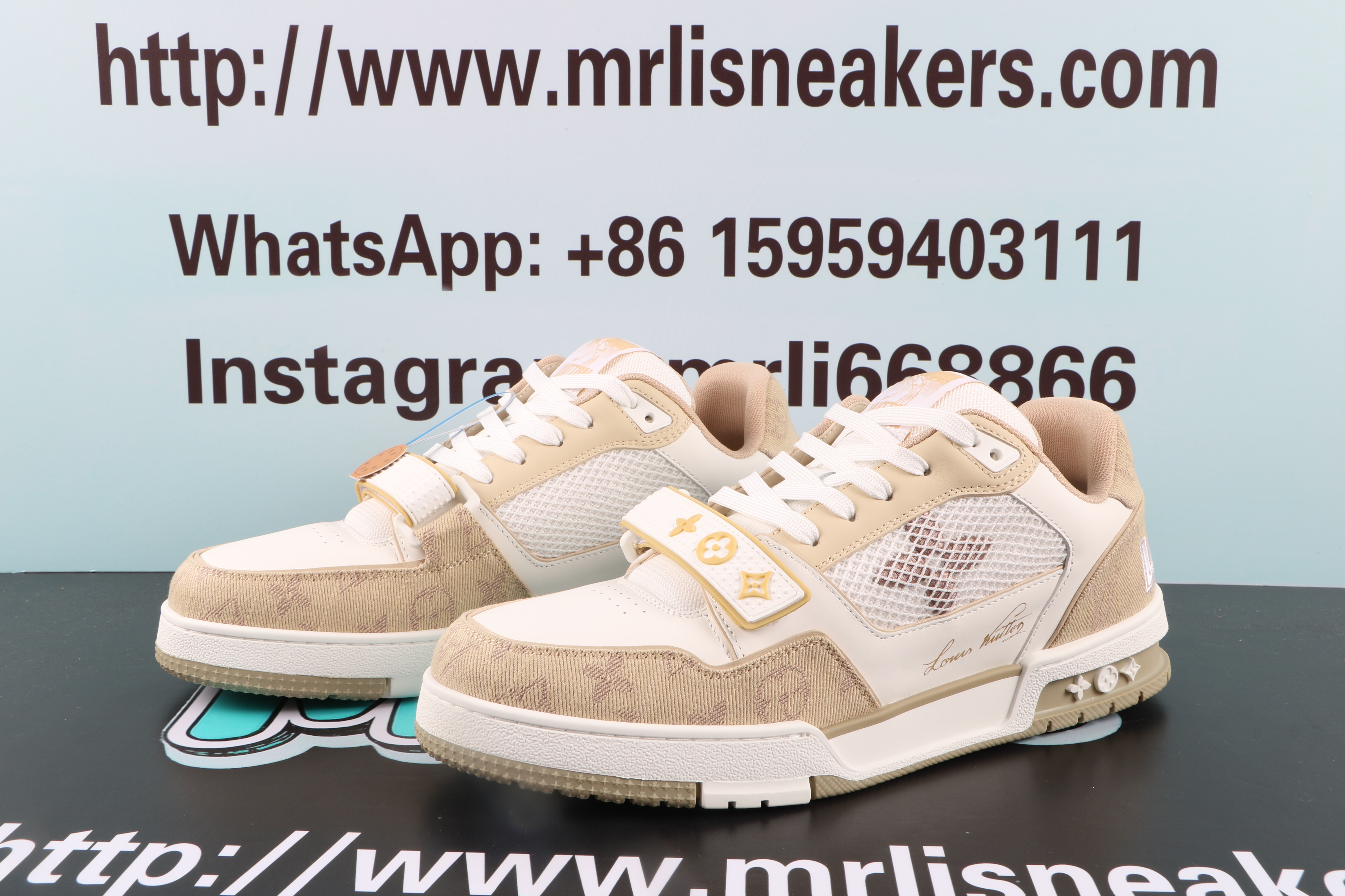 Louis Vuitton Trainer Monogram Denim Beige Whie