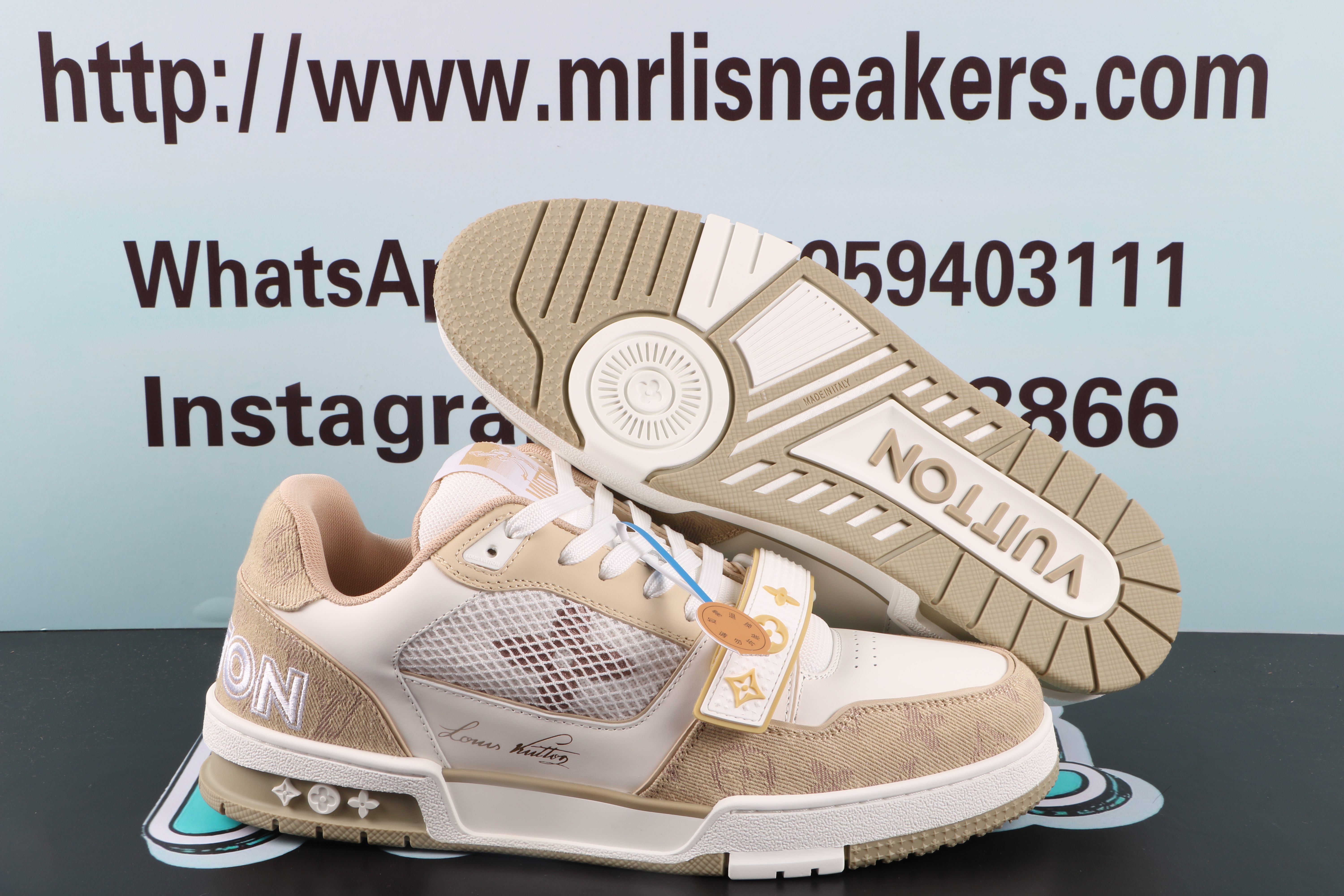 Louis Vuitton Trainer Monogram Denim Beige Whie
