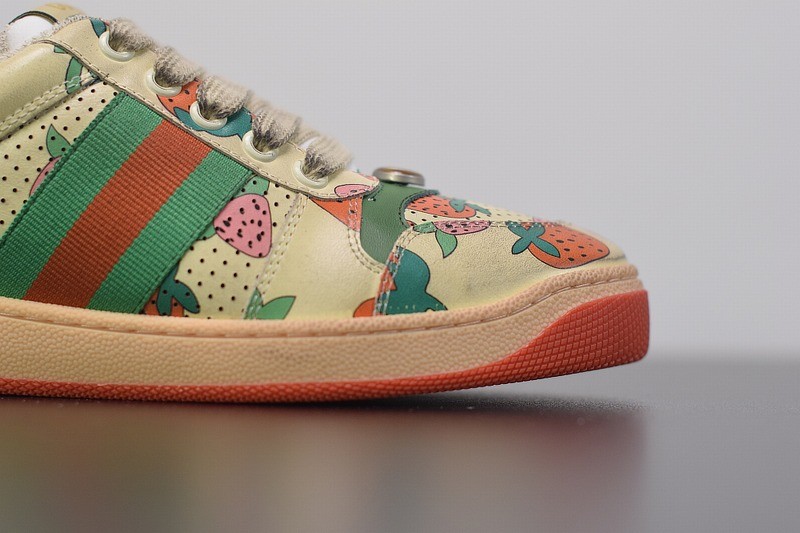 Gucci Strawberry Print Distressed Sneaker Gucci Strawberry Print Distressed Sneaker