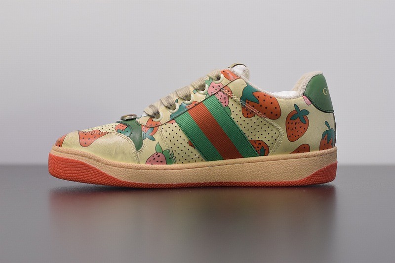 Gucci Strawberry Print Distressed Sneaker Gucci Strawberry Print Distressed Sneaker