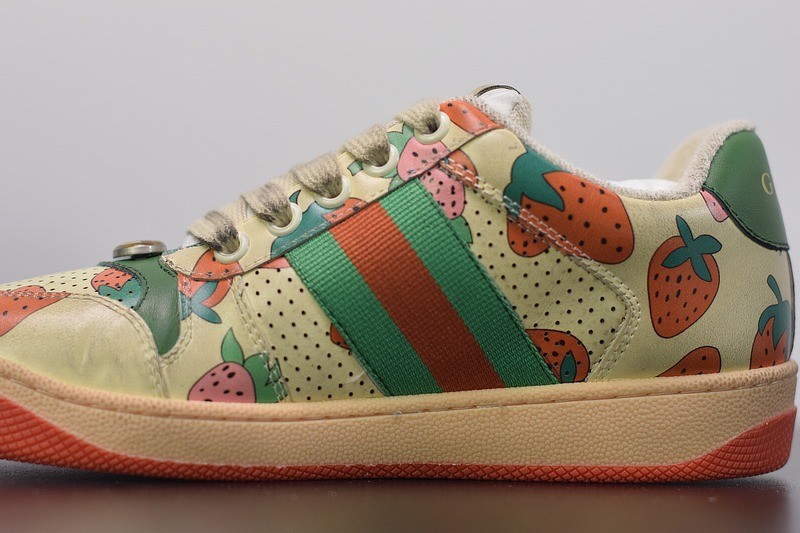 Gucci Strawberry Print Distressed Sneaker Gucci Strawberry Print Distressed Sneaker