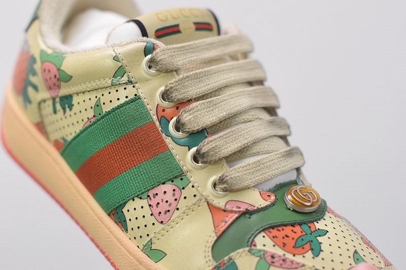 Gucci Strawberry Print Distressed Sneaker Gucci Strawberry Print Distressed Sneaker