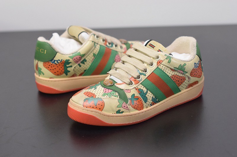 Gucci Strawberry Print Distressed Sneaker Gucci Strawberry Print Distressed Sneaker