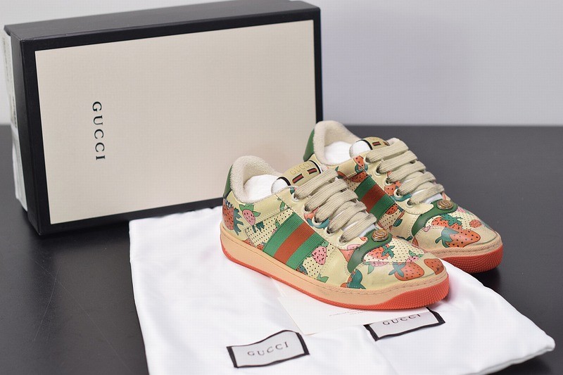 Gucci Strawberry Print Distressed Sneaker Gucci Strawberry Print Distressed Sneaker
