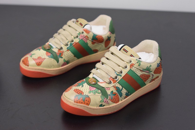 Gucci Strawberry Print Distressed Sneaker Gucci Strawberry Print Distressed Sneaker