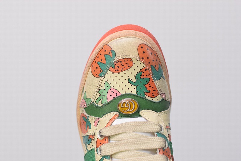 Gucci Strawberry Print Distressed Sneaker Gucci Strawberry Print Distressed Sneaker