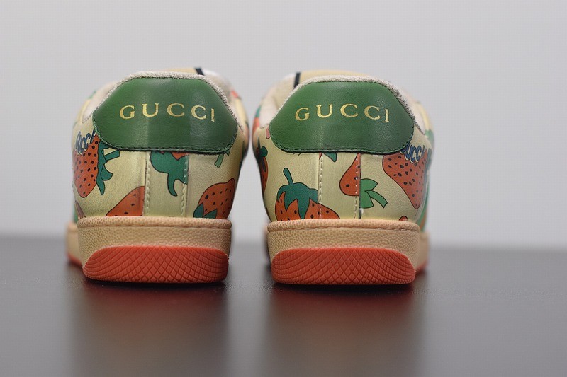 Gucci Strawberry Print Distressed Sneaker Gucci Strawberry Print Distressed Sneaker