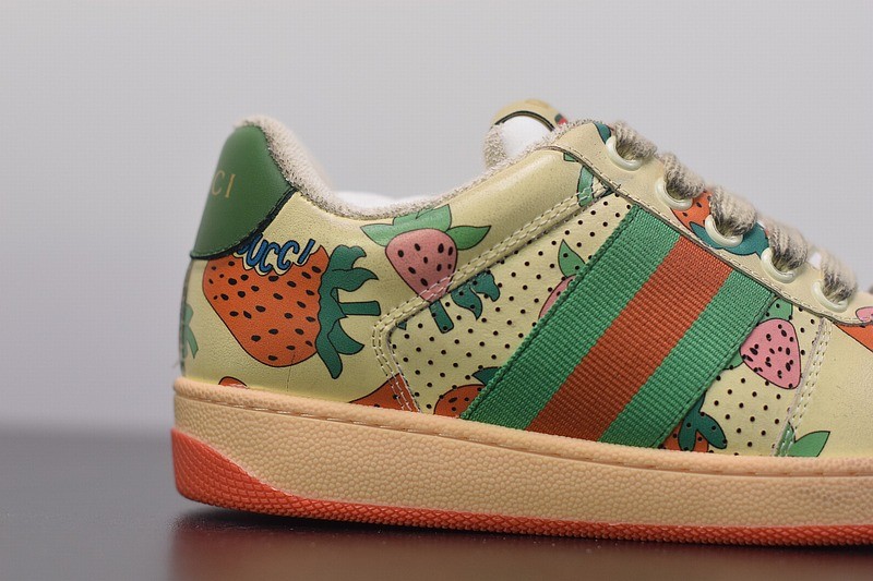 Gucci Strawberry Print Distressed Sneaker Gucci Strawberry Print Distressed Sneaker
