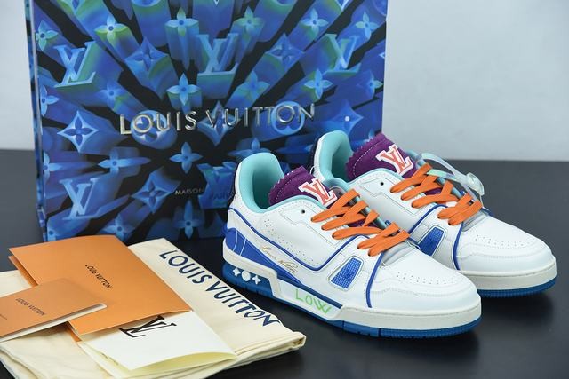 Louis Vuitton LV Trainer Sneaker Low White Blue Louis Vuitton LV Trainer Sneaker Low White Blue
