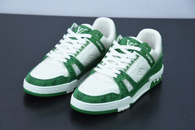 Louis Vuitton LV Trainer Green Monogram Denim White Louis Vuitton LV Trainer Green Monogram Denim White