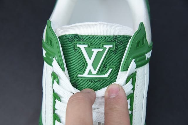 Louis Vuitton LV Trainer Green Monogram Denim White Louis Vuitton LV Trainer Green Monogram Denim White