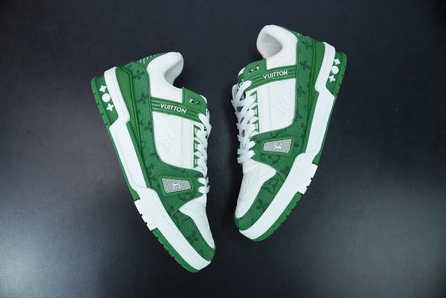 Louis Vuitton LV Trainer Green Monogram Denim White Louis Vuitton LV Trainer Green Monogram Denim White
