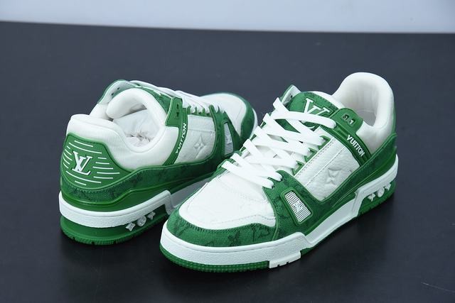 Louis Vuitton LV Trainer Green Monogram Denim White Louis Vuitton LV Trainer Green Monogram Denim White