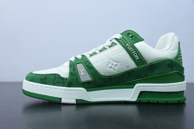 Louis Vuitton LV Trainer Green Monogram Denim White Louis Vuitton LV Trainer Green Monogram Denim White