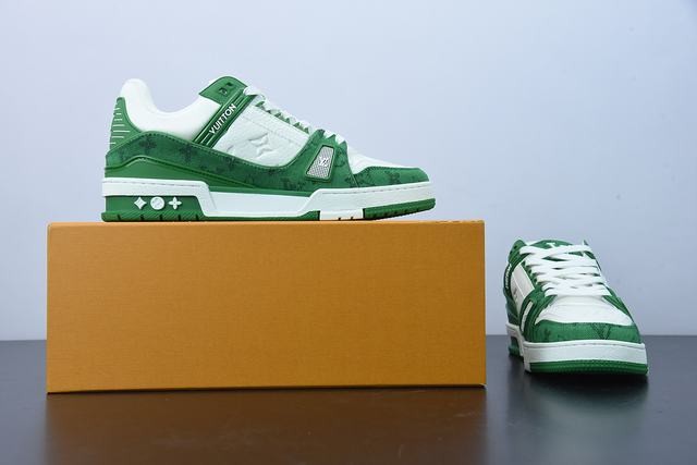 Louis Vuitton LV Trainer Green Monogram Denim White Louis Vuitton LV Trainer Green Monogram Denim White