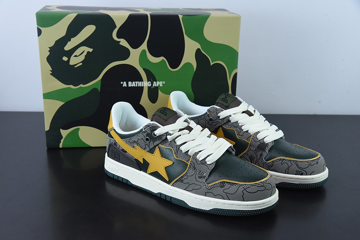 A Bathing Ape Bape SK8 Sta Grey Mustard Yellow A Bathing Ape Bape SK8 Sta Grey Mustard Yellow