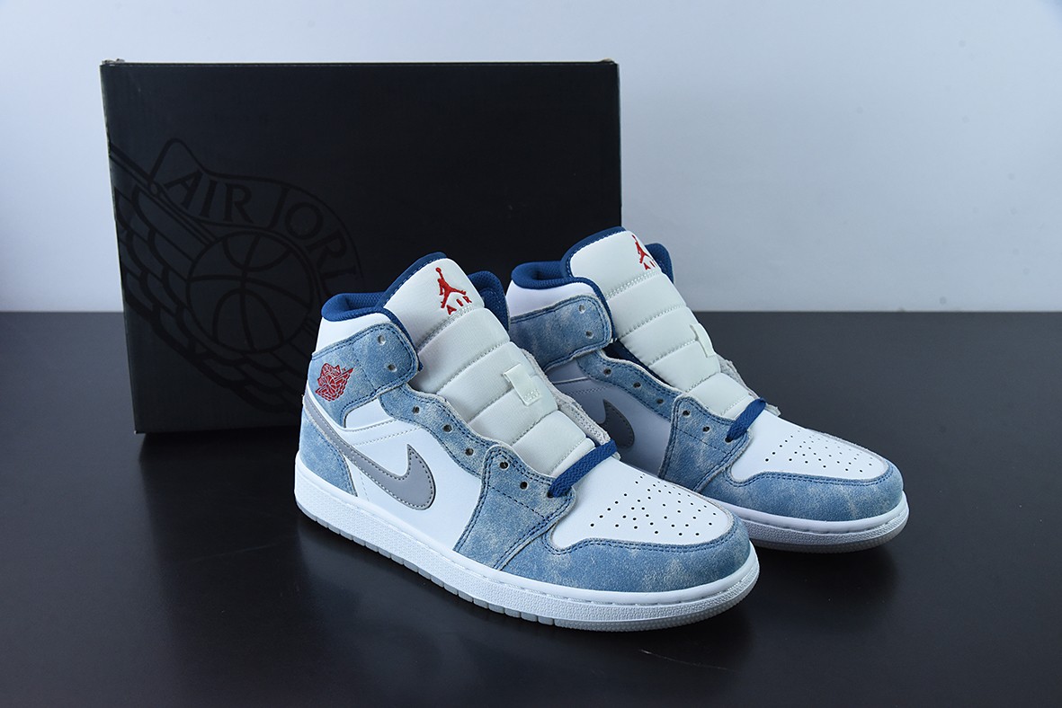 Jordan 1 Mid French Blue Fire Red Jordan 1 Mid French Blue Fire Red